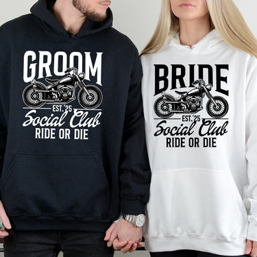 Custom Groom Bride Social Club Ride or Die Matching Hoodies For Couples